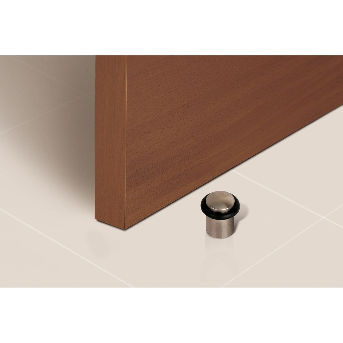 Zylindrischer vernickelter Türstopper mit Gummidämpfer und 20mm Durchmesser