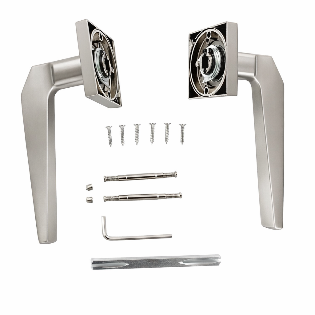 '208' zamak door handles with square rose in satin nickel finish