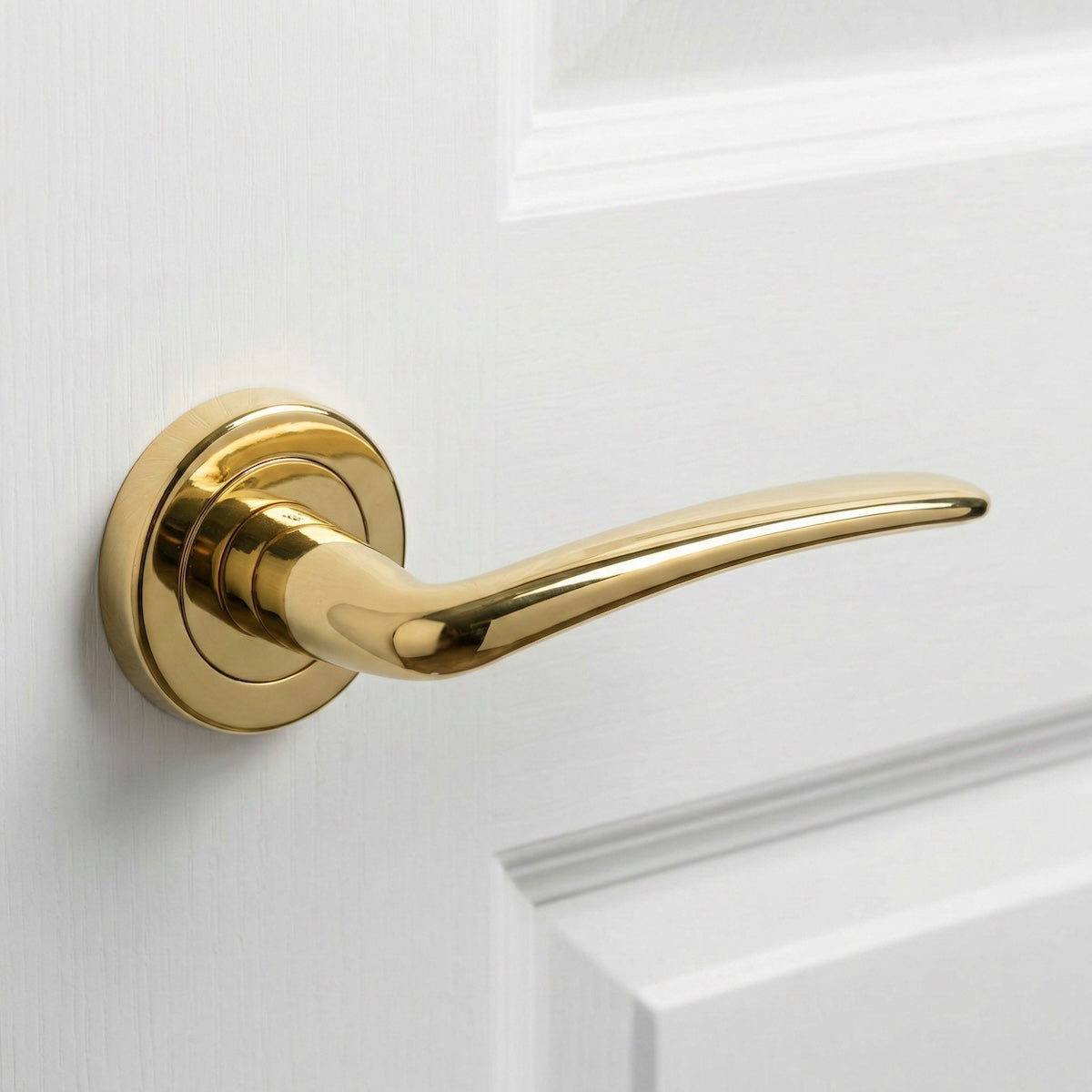 '661' model polished gold door handle with round rose
