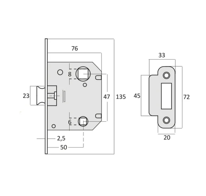 47mm round-edge tubular latch