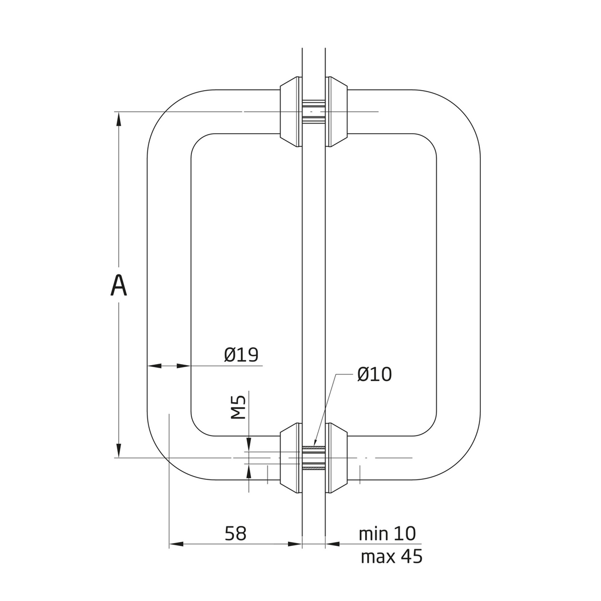 Ensemble de poignées de tirage en acier inoxydable avec rosace de 30mm entraxe 600mm pour verre