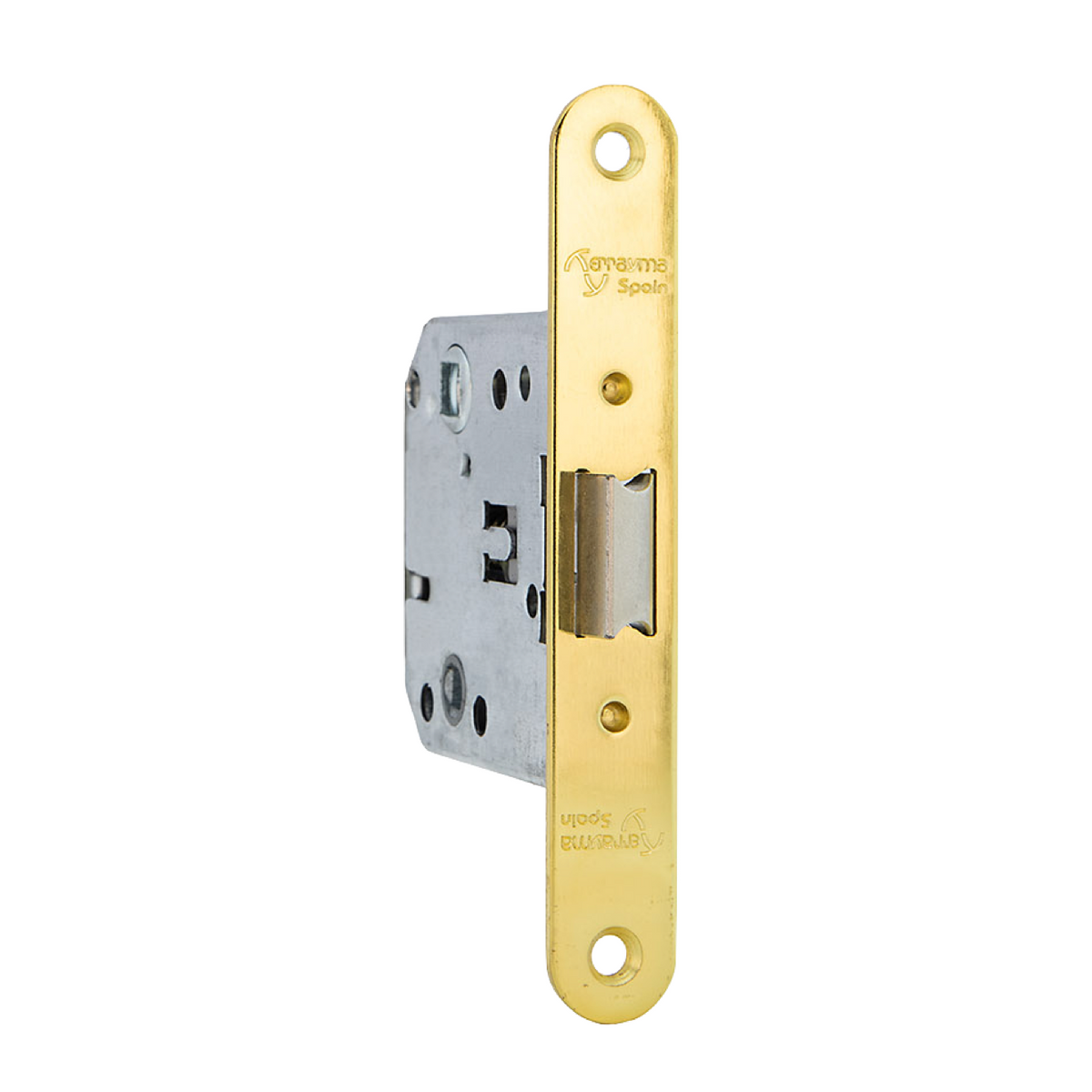Picaporte unificado reversible entrada 47mm acabado dorado brillo canto redondo