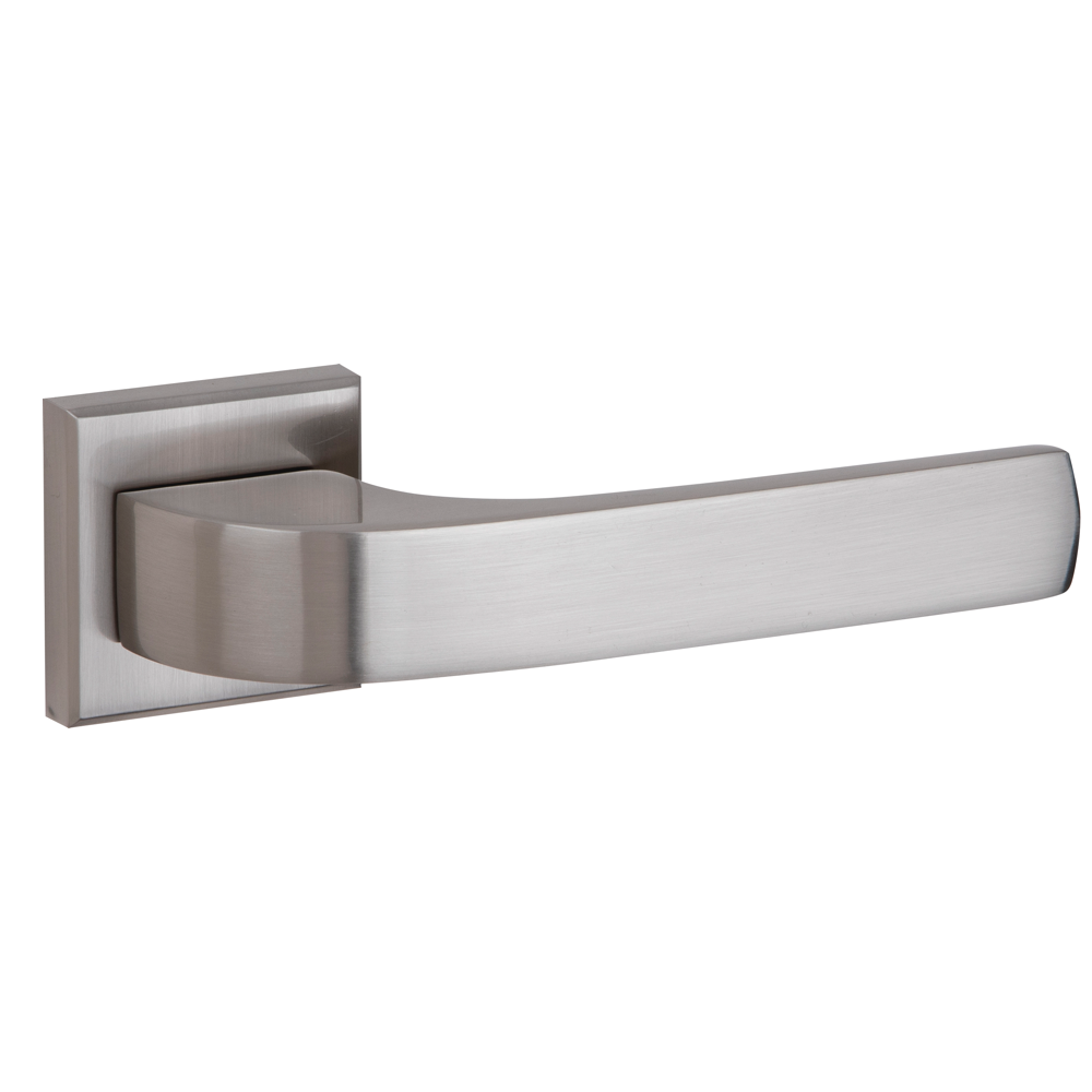 Zamak handle model 710 with square rosette in satin nickel finish for doors