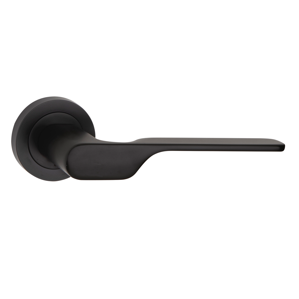 Zamak door handle model 640 with round rose in black finish