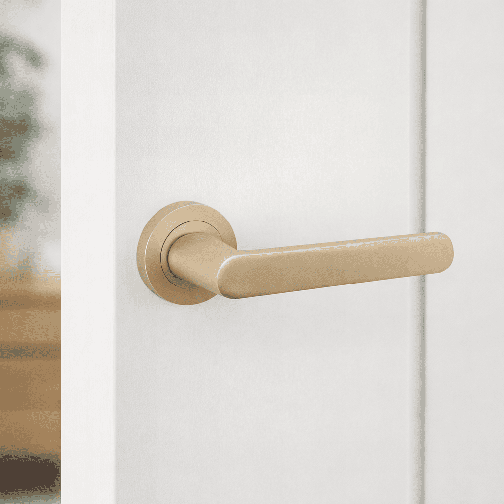 Round rose aluminum door handle, matte gold R-210
