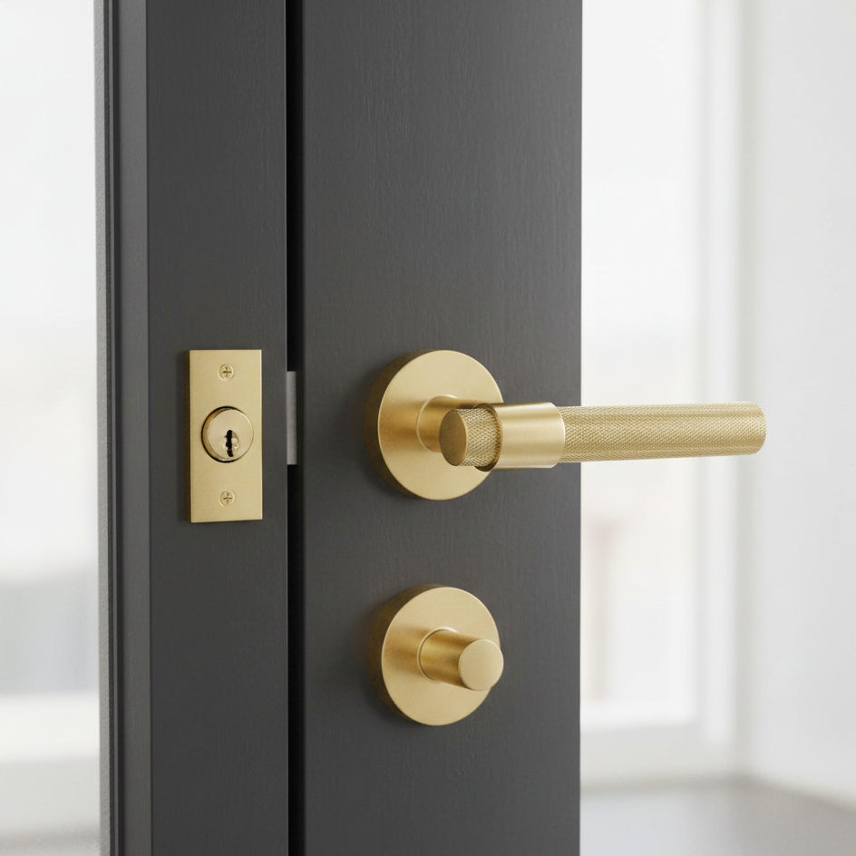 Pepo round rosette handle in gold Zamak