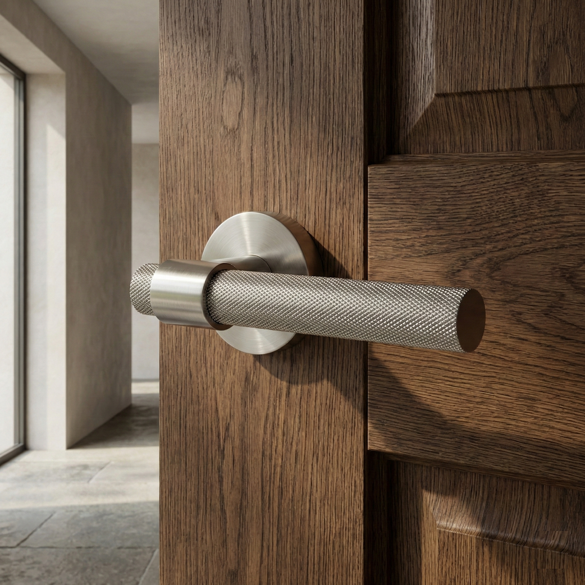 Pepo round rosette handle in satin nickel Zamak
