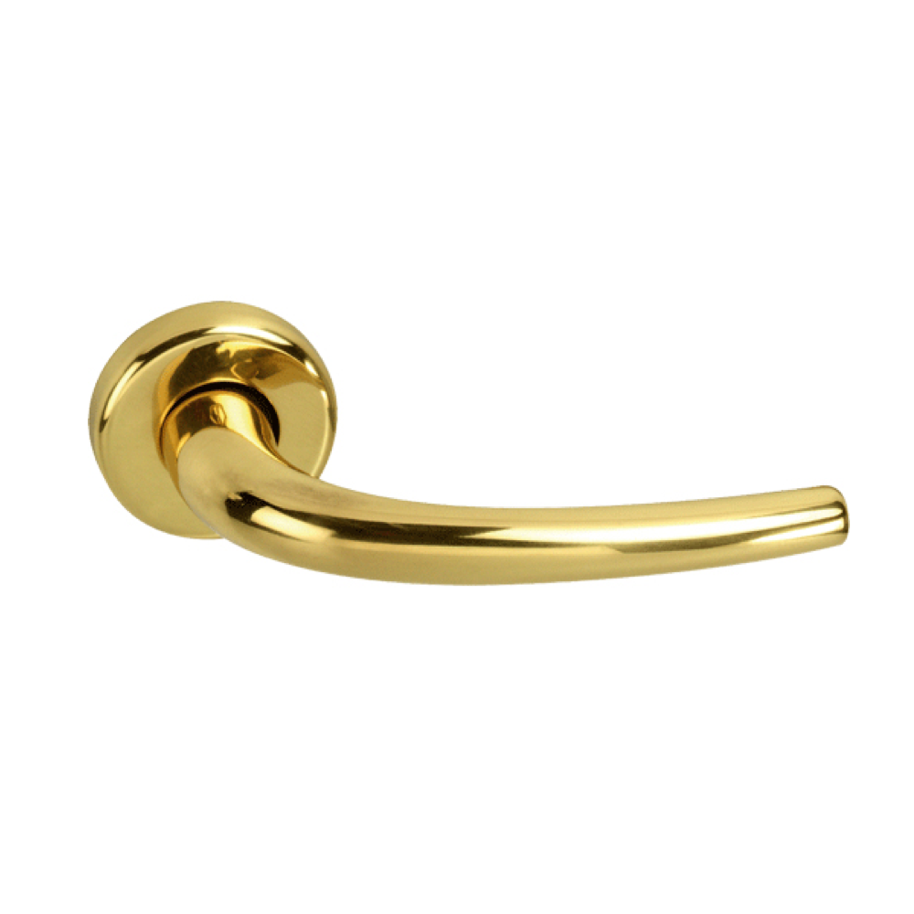 '2001' Polished brass door handle with small round rose