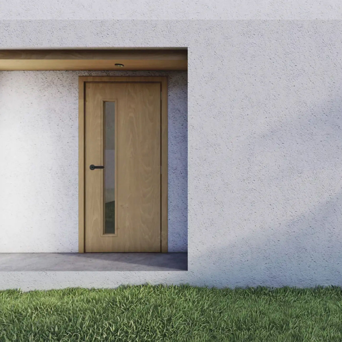 Puerta de madera exterior con manivela electrónica negra