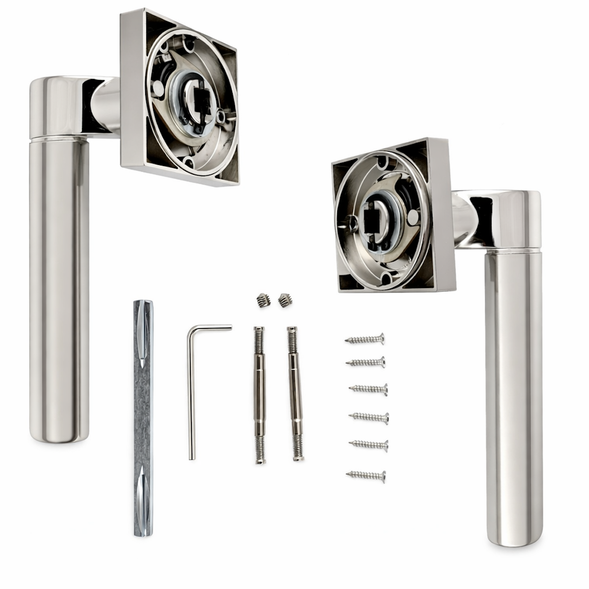 '240' model zamak door handle with square rose, two-tone finish
