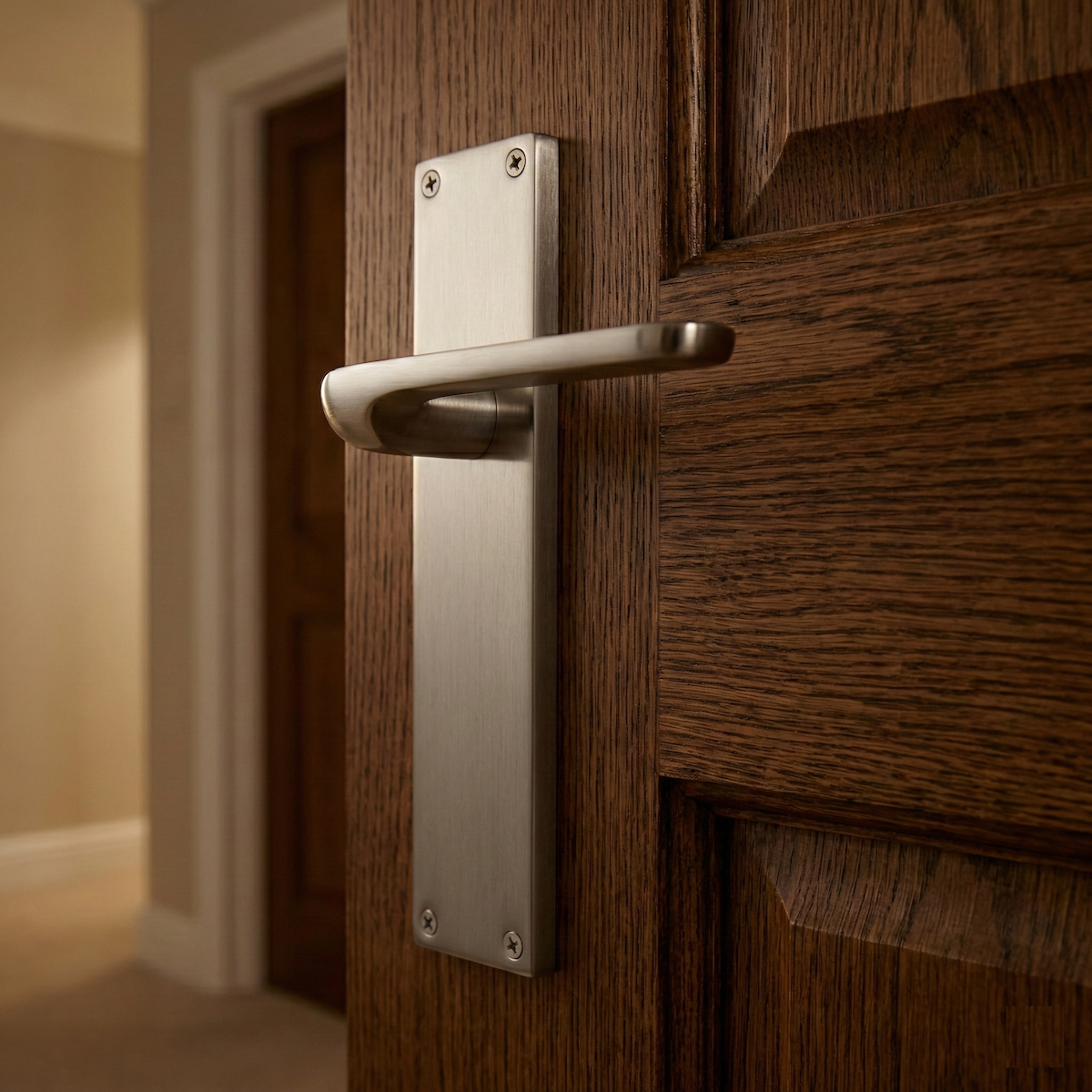 Model 559 handle with rectangular zamak plate in satin nickel finish for doors