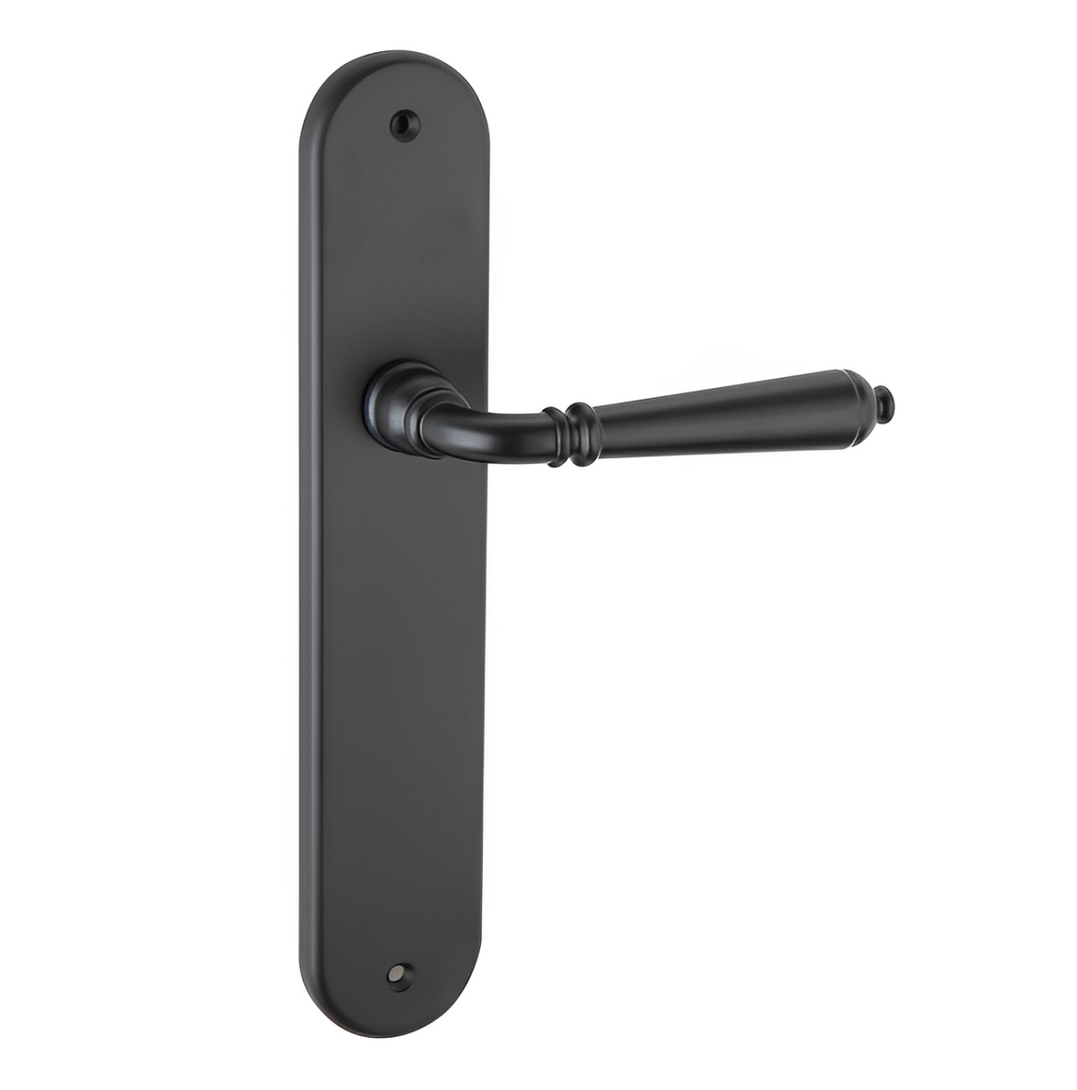Manilla de aluminio en negro con placa ovalada de 250x48 mm para puertas de interior