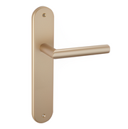Türklinke mit ovalem Langschild 250x48 mm aus mattem Messing für Türen