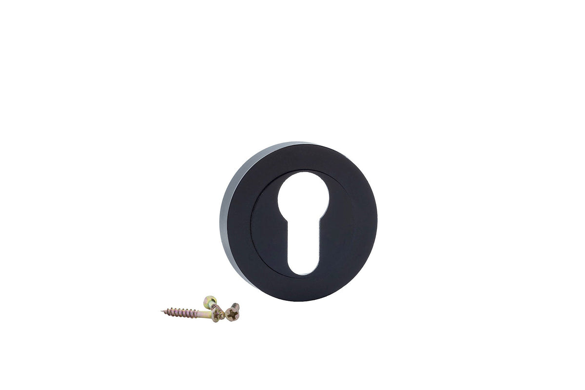 Round escutcheon with pear-shaped keyhole in black finish for doors