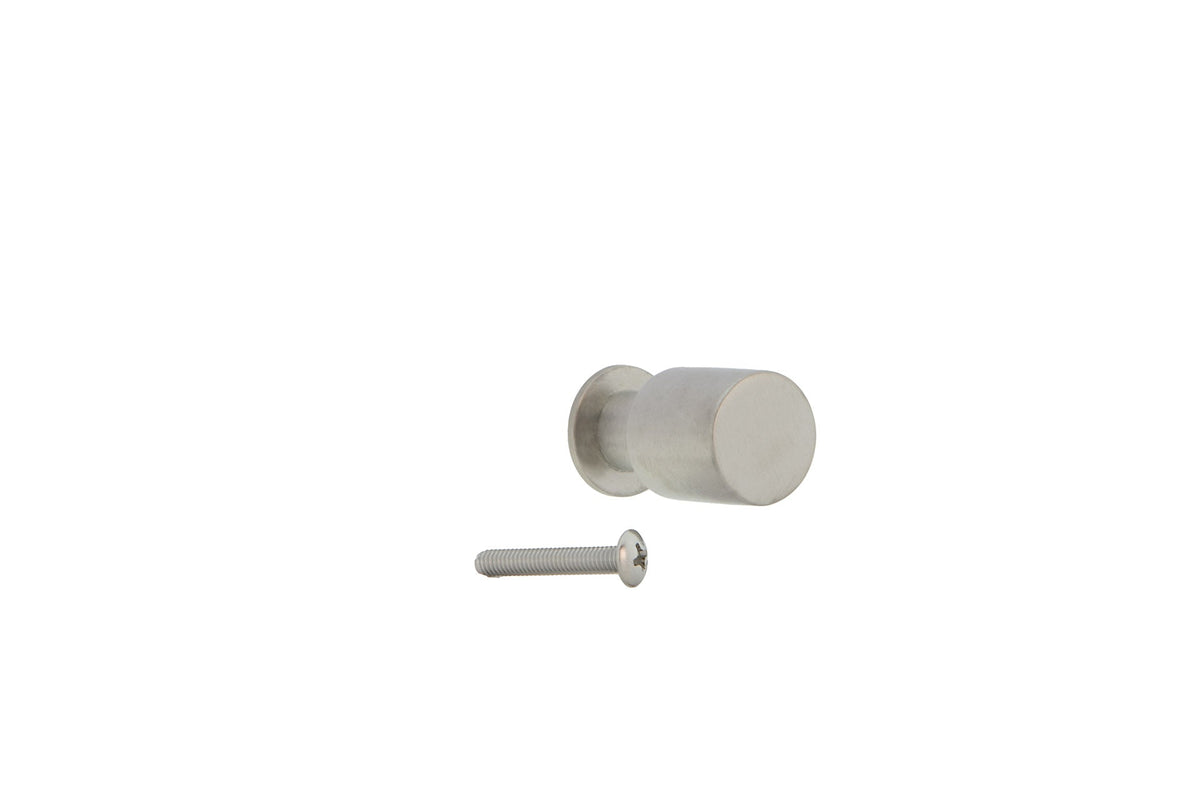 Cylindrical stainless steel knob with neck for furniture and cabinets