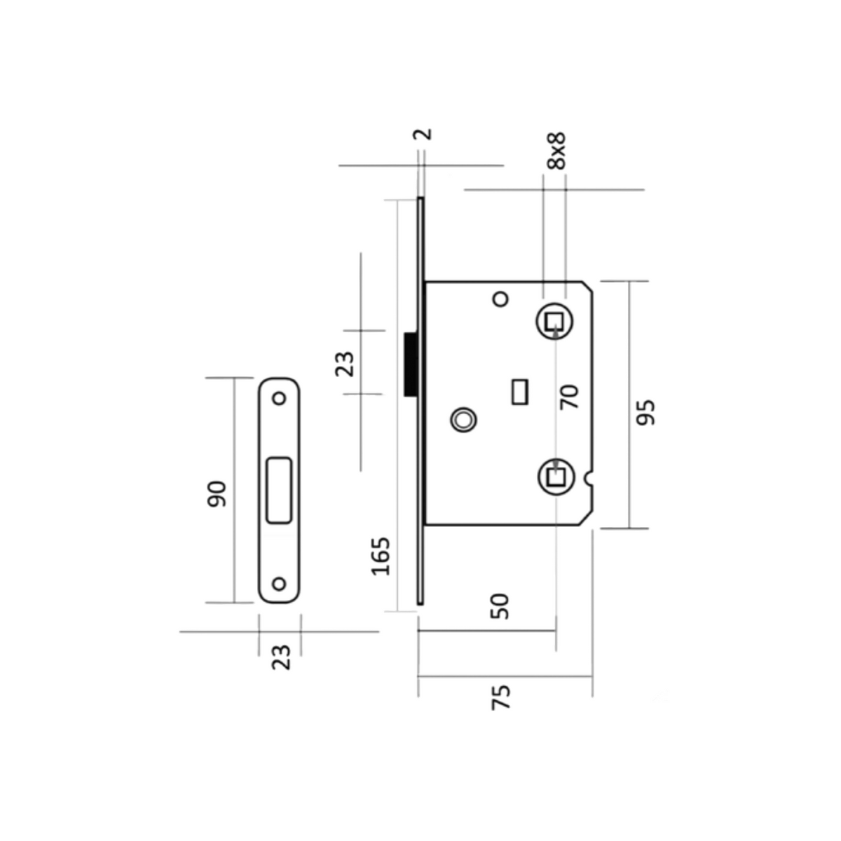 Magnetische Falle, satiniertes Gold, mit Verriegelungsoption, Abstand 70 mm