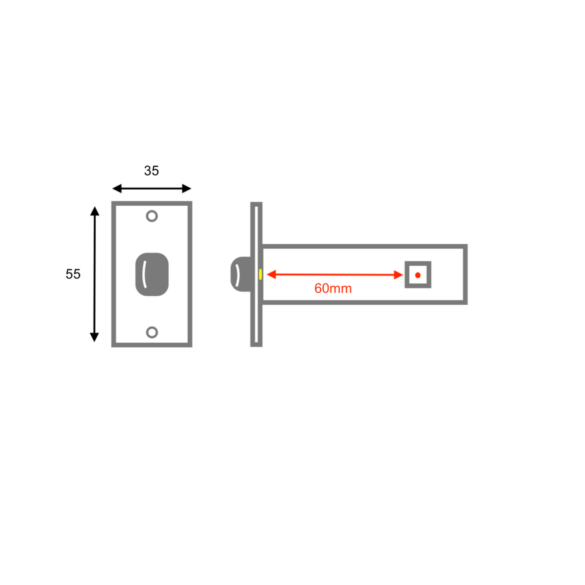 Quadratisches Einsteckschloss mit 60 mm Dornmaß in satiniertem Nickel