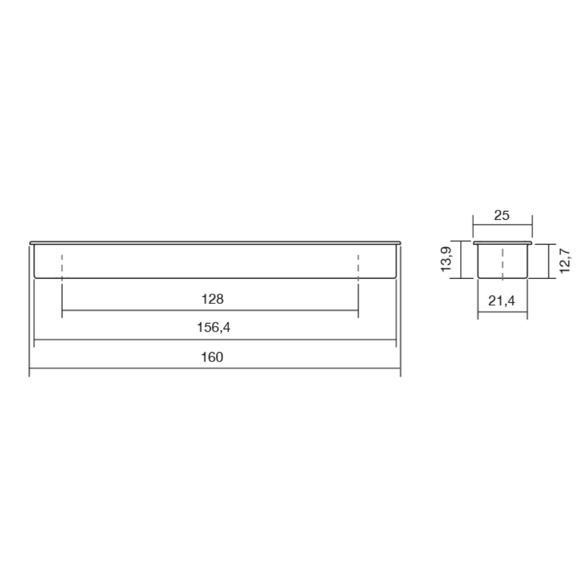 Rechteckiger Griffmuschel Clos schwarz 160mm hoch für Schiebetüren