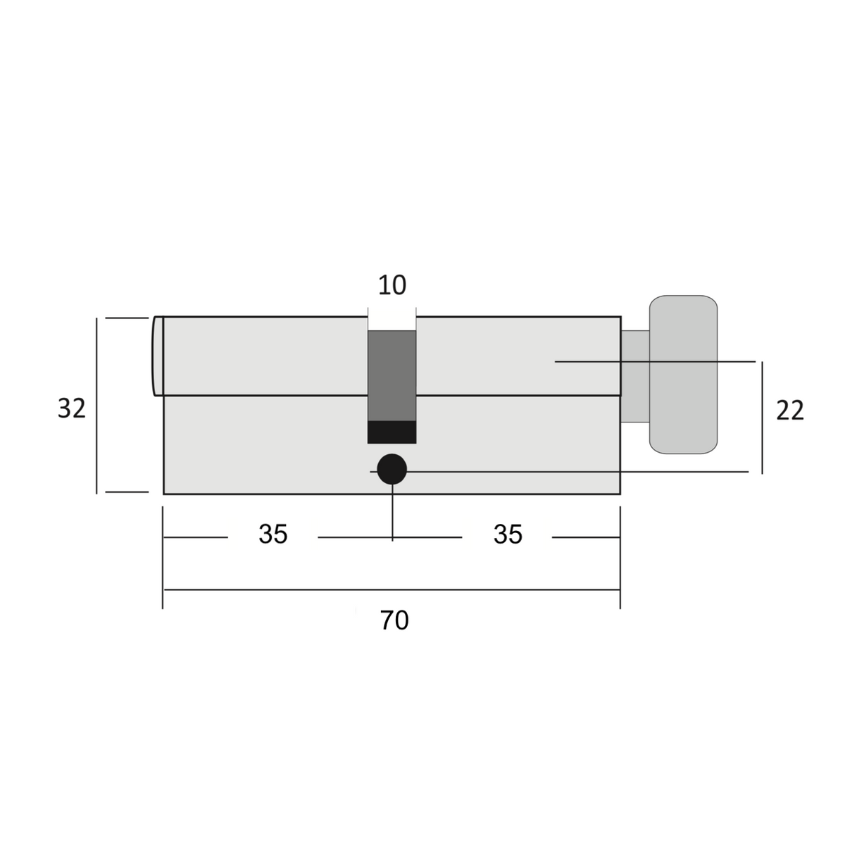 Bombín negro de seguridad con pomo y llave de puntos 35x35