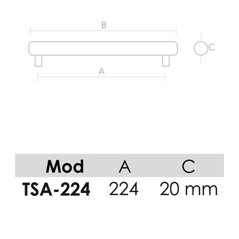 Aluminiumgriff Modell TSA für Möbel und Schränke mit 224 mm Achsabstand