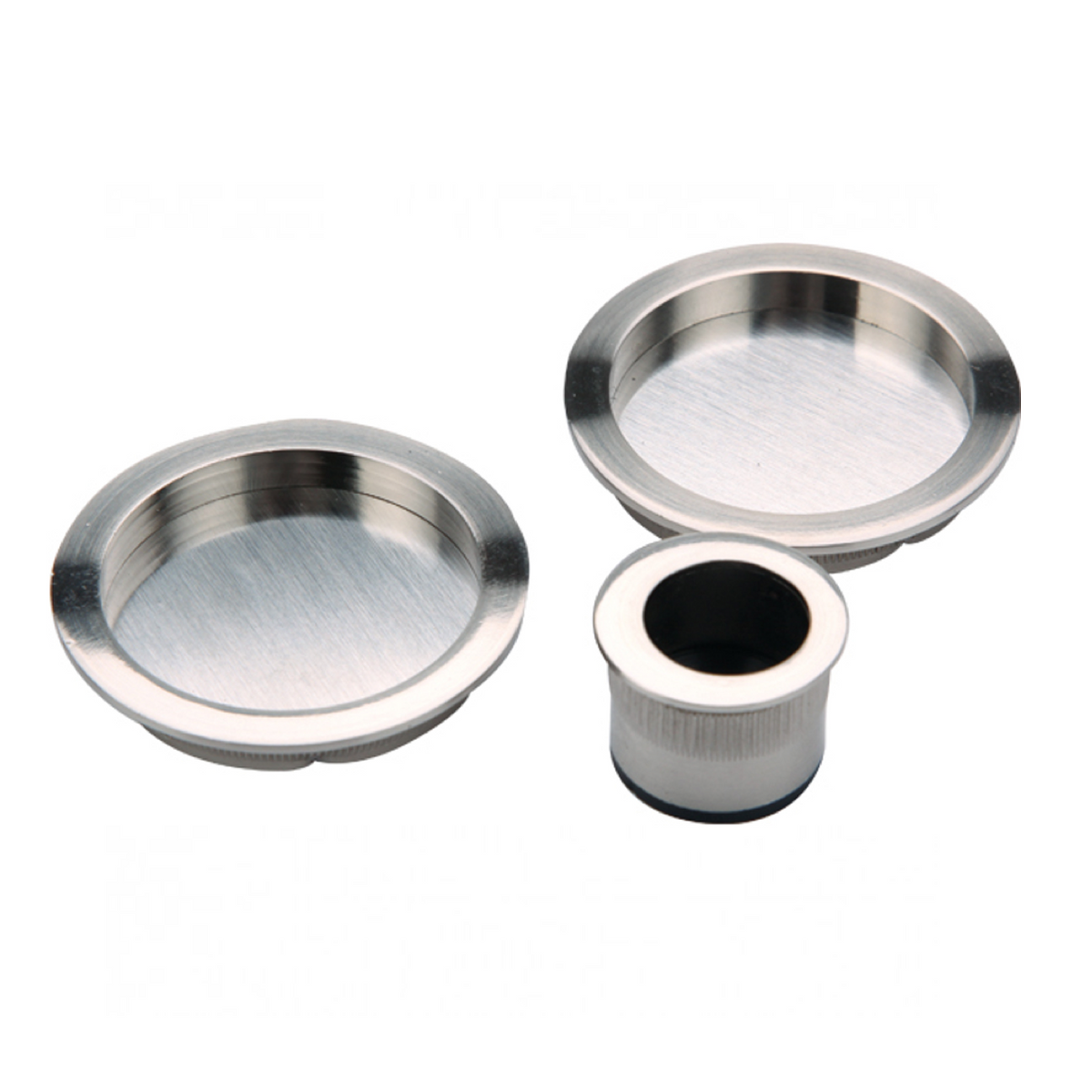 Flush pull and round finger pull kit in satin nickel finish for sliding doors