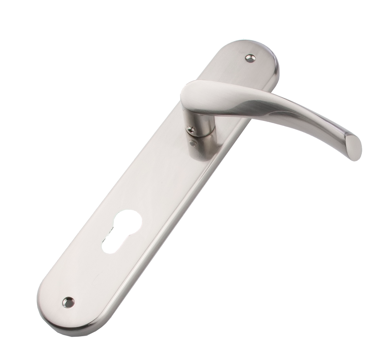 Poignée modèle '130' vague avec plaque ovale en zamak pour portes, finition nickel satiné