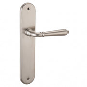 Poignée de porte sur plaque ovale en aluminium nickel satiné 250x48 mm