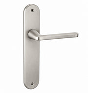 Poignée de porte sur plaque ovale en aluminium nickel satiné 250x48 mm